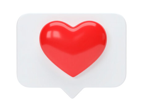 3D Red heart icon inside a white notification bubble representing social media engagement, digital interaction, popularity, and love&nbsp;