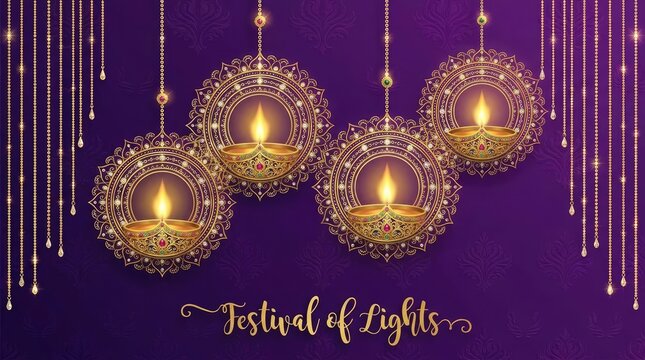 Festival of Lights greeting with hanging lit lamp circles.