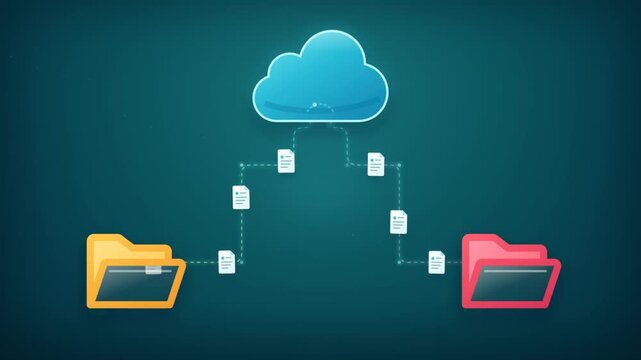 Cloud File Synchronization Animation Transfers Documents Between Two Folders