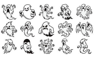 Obraz premium Set of hand drawn scary ghost characters for your creative halloween vector bundle design projects and holiday themed decorations