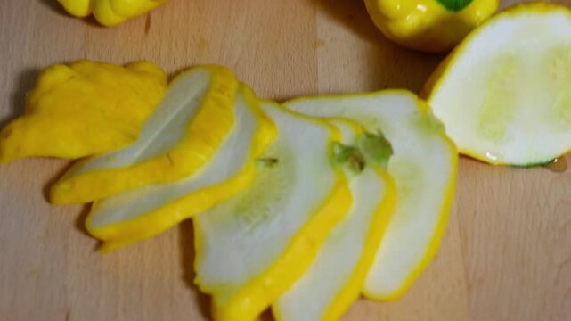 Top View Zoom In on Sliced Yellow Pattypan Squash