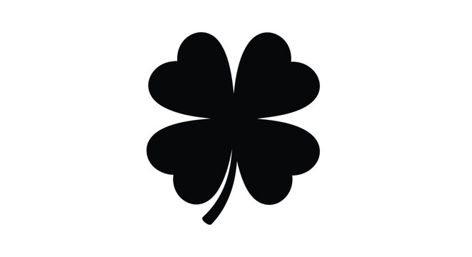 A simple black silhouette of a four leaf clover against a white background