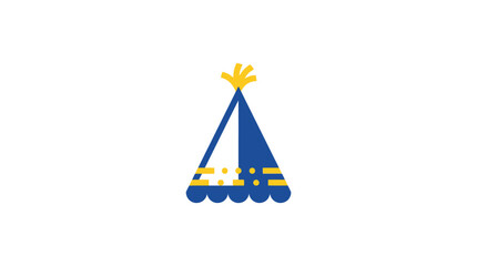 Stylized Teepee Icon with Blue and Yellow Geometric Patterns on White Background © sauki