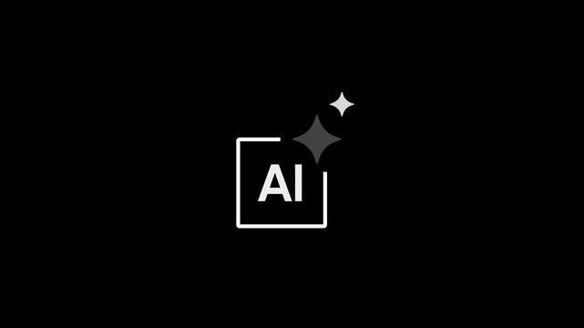 Minimalist ai artificial intelligence animation with sparkling star effect on black background, motion technology