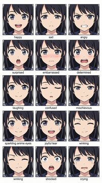 portrait of a young womanAnime Character Expression Reference Sheet