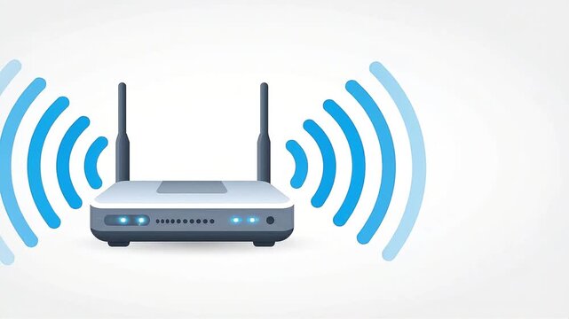 Animated wifi router emitting internet connection signal