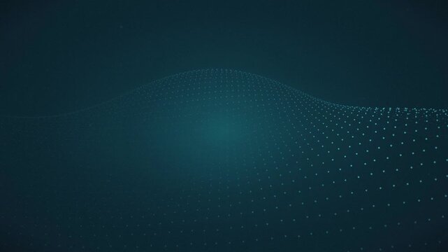 A field of glowing light blue-green dots undulates in a gentle wave pattern