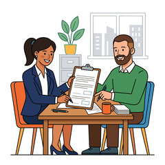 Fototapeta premium Businesspeople signing contract for agreement. Corporate professionals reviewing legal document for partnership or deal.