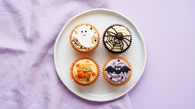 Assorted colorful pastries and cakes on a white plate with a cup of coffee