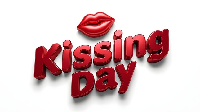 Red foil balloons spelling out the words kissing day with a lip shape balloon on white background
