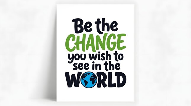 Inspirational quote be the change you wish to see in the world with a small earth globe icon
