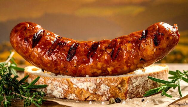 Corsican Figatellu sausage with Rustic Bread Close Up Shot