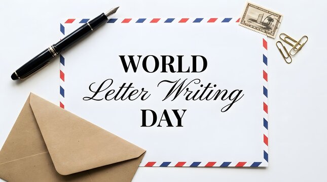 World letter writing day concept with a fountain pen and a brown envelope on a white background