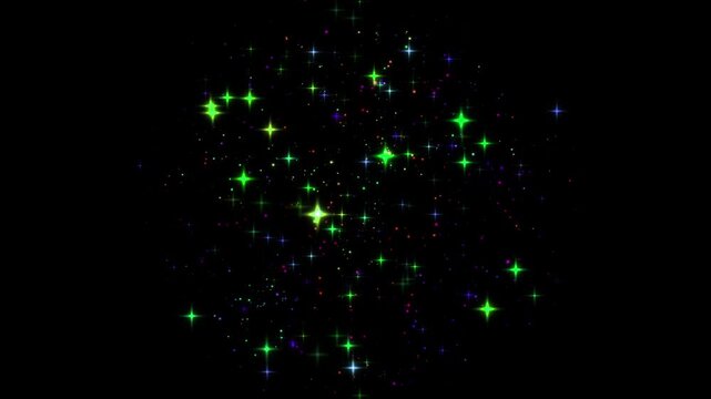 Sparkling white star dust trail with twinkling glitter particles, magic shine burst, fairy tail sparkle overlay, glowing stars animation on black screen, seamless loop motion graphics, 4k video