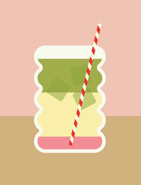 Layered Strawberry Matcha Latte with Ice Cubes