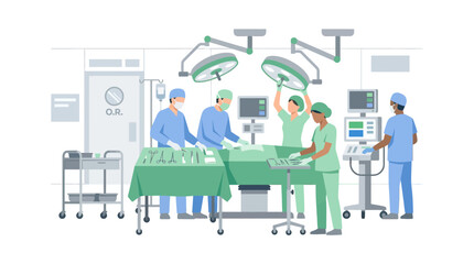 Fototapeta premium Surgical Team Performing Operation in Modern Operating Room with Medical Equipment and Lights