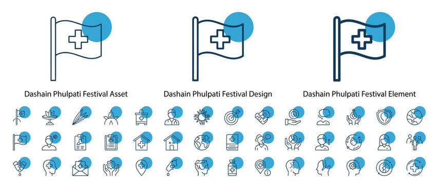 Set of Dashain Phulpati Festival Icons and Design Elements