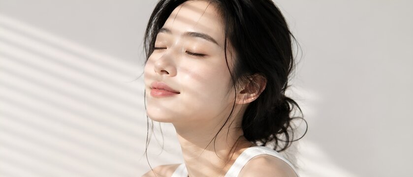 Woman relaxing in sunlight with wet hair
