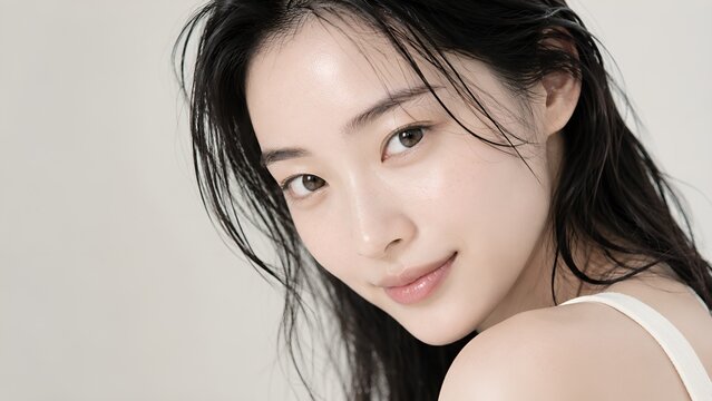 Woman with wet hair looking over shoulder