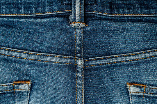 Back view of blue denim jeans