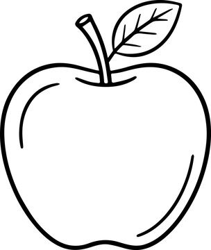 Hand-drawn fresh apple vector illustration, black and white outline fruit coloring page design
