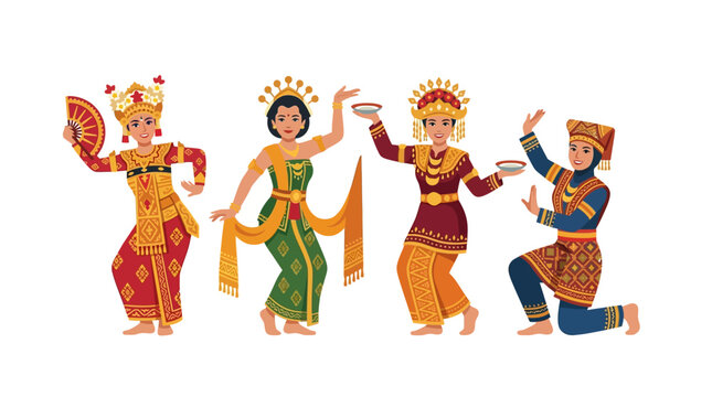 Group of Balinese women performing traditional dance.