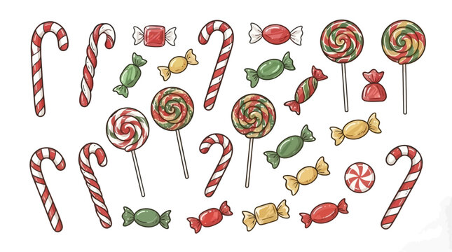 Candy cane sweet confectionery treat outline sketch vector illustration isolated white background hand drawn festive holiday sugar peppermint food doodle line art drawing element