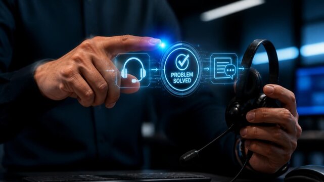 problem solved contract hand pushing a button on a touch screen support agent ai call center 