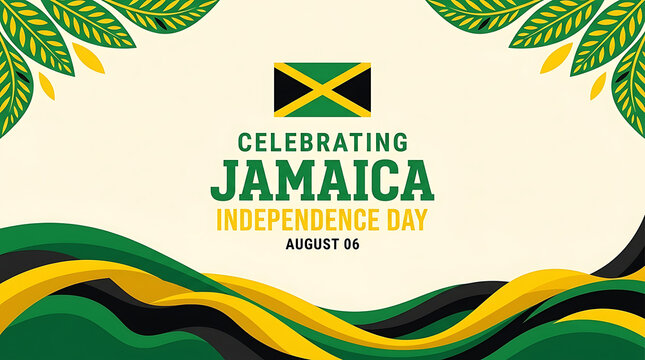 National holiday patriotic Celebrating Jamaica independence day on August 6 with a jamaican flag and vibrant ribbons for a festive celebration of