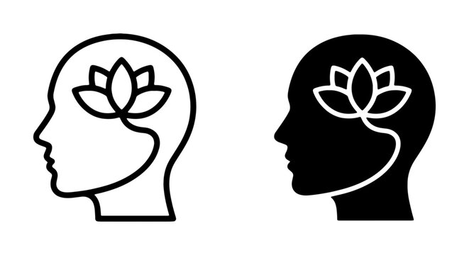 Mindfulness Lotus Icon, Inner Peace Silhouette, Mental Clarity Symbol, Meditation Concept