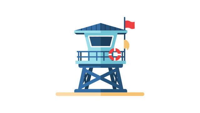 Flat vector illustration of blue lifeguard tower isolated on white