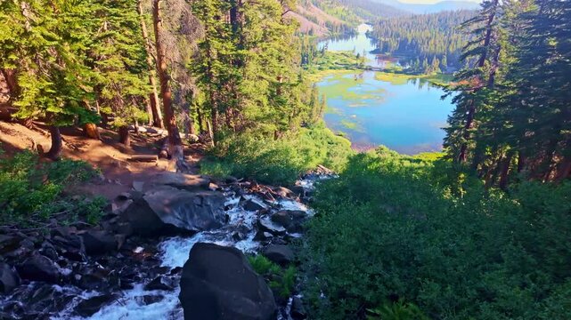 Scenic view of Kutzadika Lake captured from the Twin Falls overlook in Mammoth Lakes