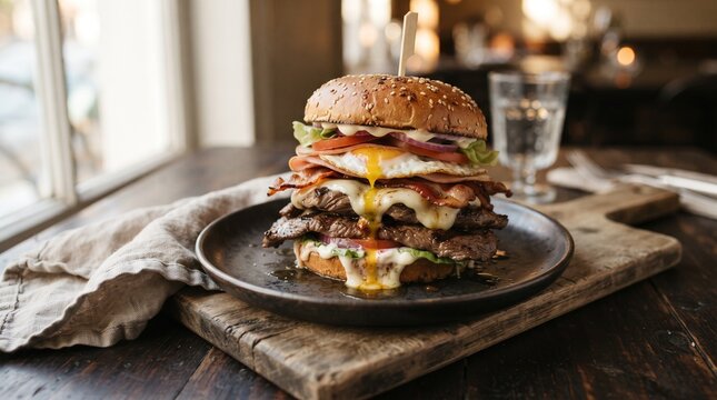Uruguayan chivito steak sandwich cookbook food photography image