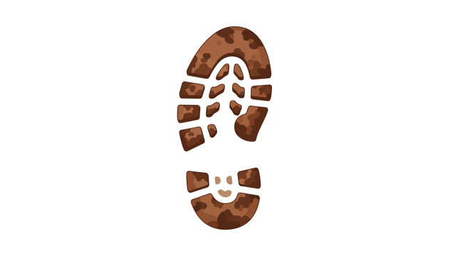Muddy boot footprint isolated on white background. Textured brown shoe print for forensic or outdoor concepts.