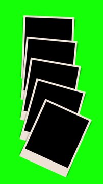 Vertical animated stack of instant photo frames mockup on green screen