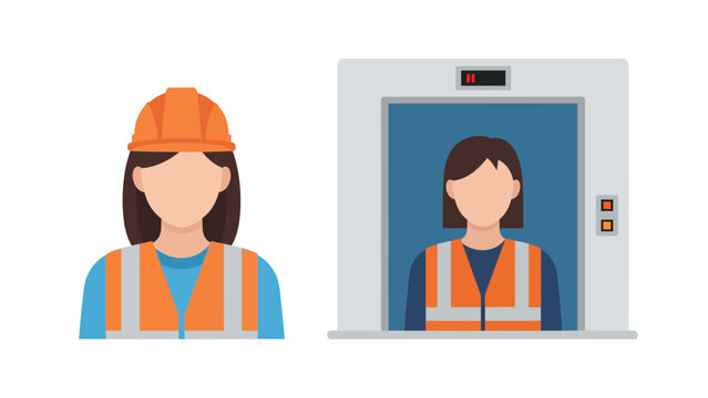 Female Elevator Technician and Construction Worker Vector Avatar