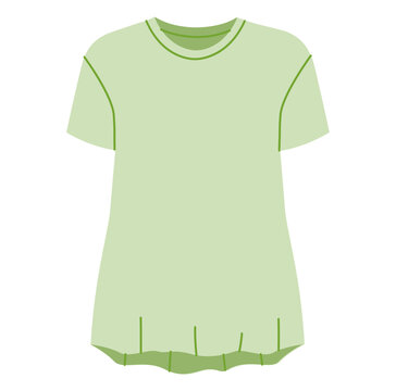 Light green short sleeve t shirt with flared hem and relaxed silhouette, clean neckline and soft structure. Technical fashion illustration front view in flat color, modern clothing template. Vector