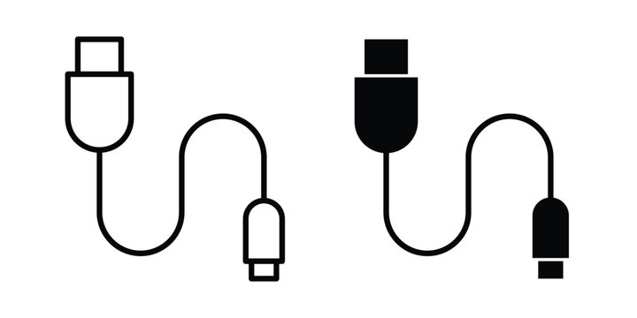 USB cable icon solid symbol collection