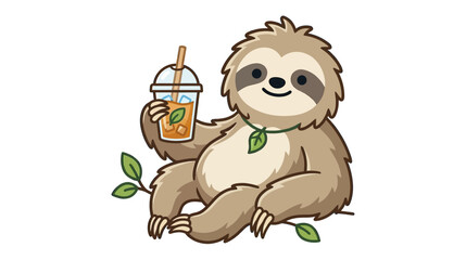 Obraz premium Cute Sloth Enjoying a Refreshing Drink