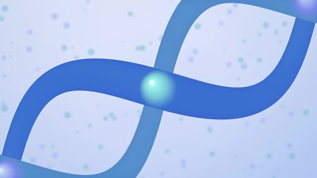 A stylized DNA double helix with glowing nodes rotates slowly