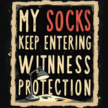 Quirky Chalkboard Sign with Bold Text and Lamp Illustration About Socks Protection