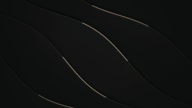 Curved dark paper layers shimmer with glowing gold highlights
