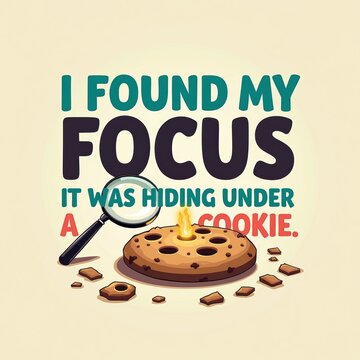 Motivational Quote Displaying Focus and Joy with Cookie and Magnifying Glass Illustration