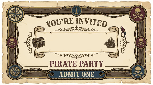 A vintage style invitation card for a themed nautical celebration event