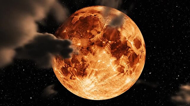 Epic Render of Planet Venus at Night with Dramatic Cloudy Atmosphere and a Starry Galaxy Backdrop