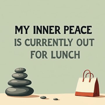 Calm Mind Peaceful Wall Art with Stack Stones and Shopping Bag Message