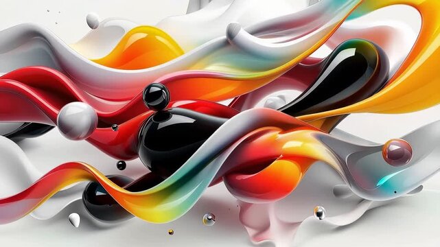 Glossy abstract fluid ribbons in a colorful panoramic triptych