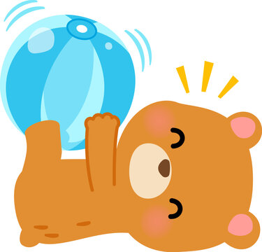 寝転がってボールを抱えて遊ぶクマのキャラクター