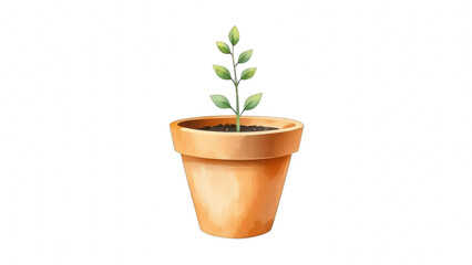 Fototapeta premium Watercolor illustration of a small green plant in a clay pot