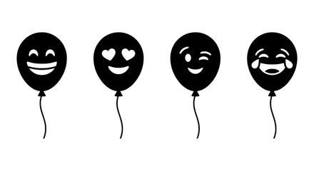 Black Emoji Balloons, Happy Face Icons, Celebration Vector Set, Party Graphics, Joyful Expressions